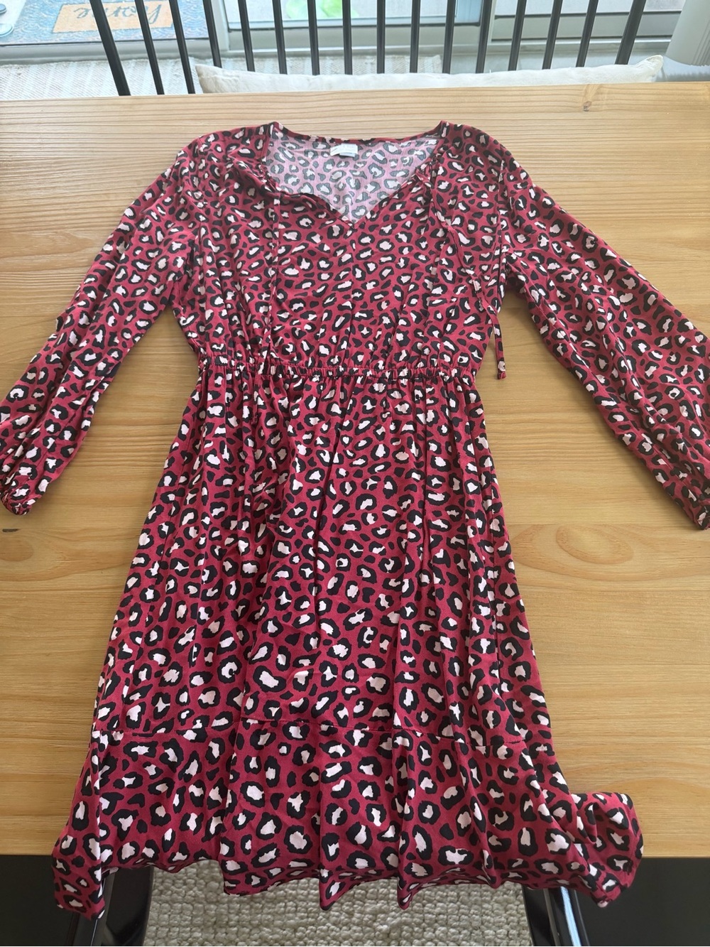 Womans Red Leopard Print Long Sleeve Dress